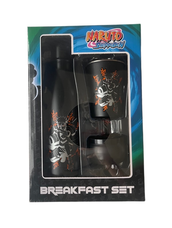 Naruto Shippûden - Coffret cadeau (Sceau Kyubi) : bouteille d'eau en métal isotherme 500ml, verre et dessous de verre - flash vidéo