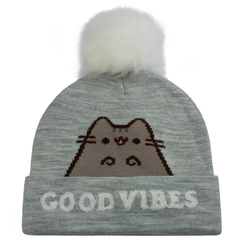 Pusheen - Bonnet à pompon Gris et Blanc "Good Vibes"