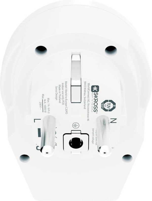 Skross - Adaptateur de voyage Monde vers Europe 16A + USB C - flash vidéo