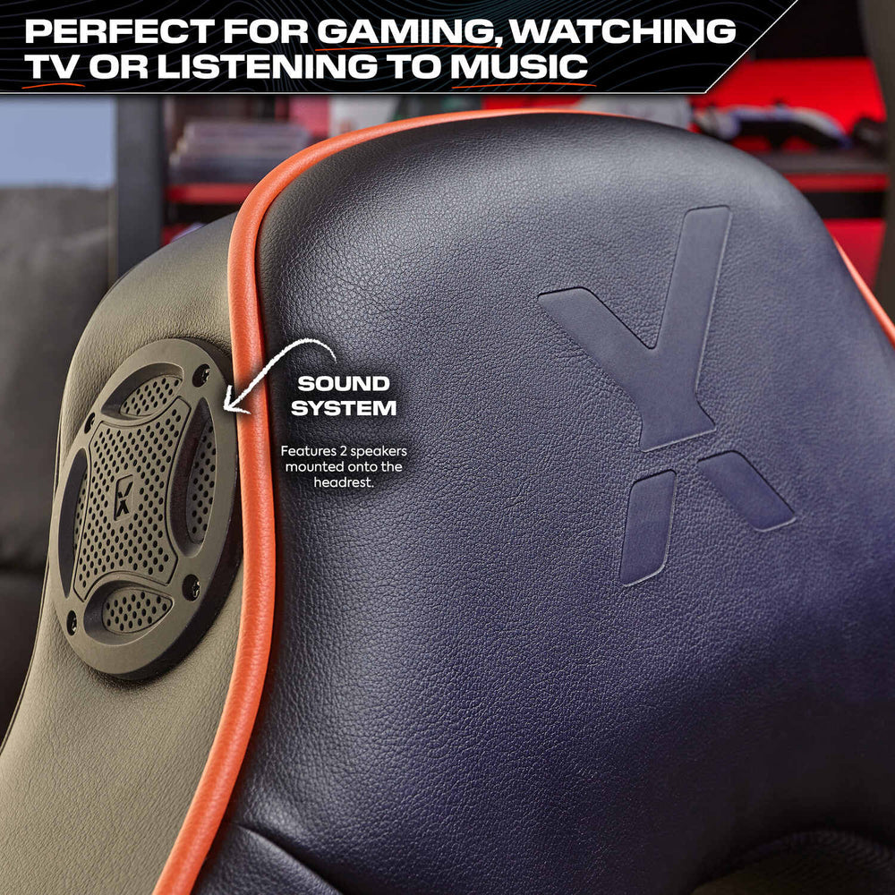 X Rocker - G-Force Sport 2.1 Chaise de jeu audio stéréo avec caisson de basses - Noir et Orange - flash vidéo