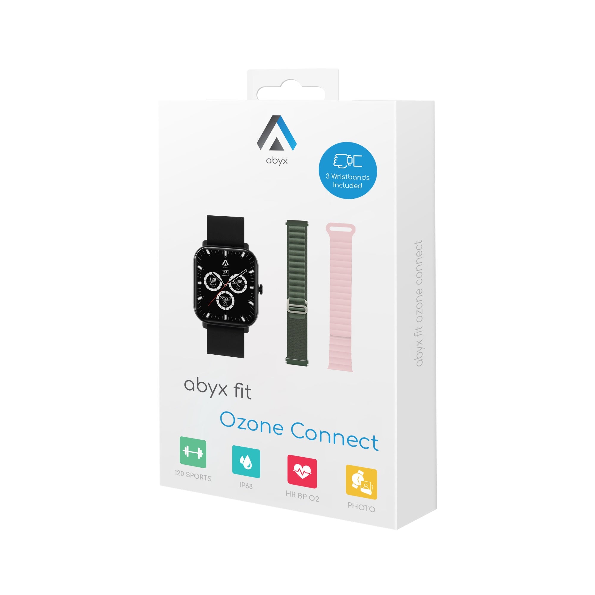 Abyx Fit - Ozone - Montre connectée noire avec 2 bracelets - flash vidéo