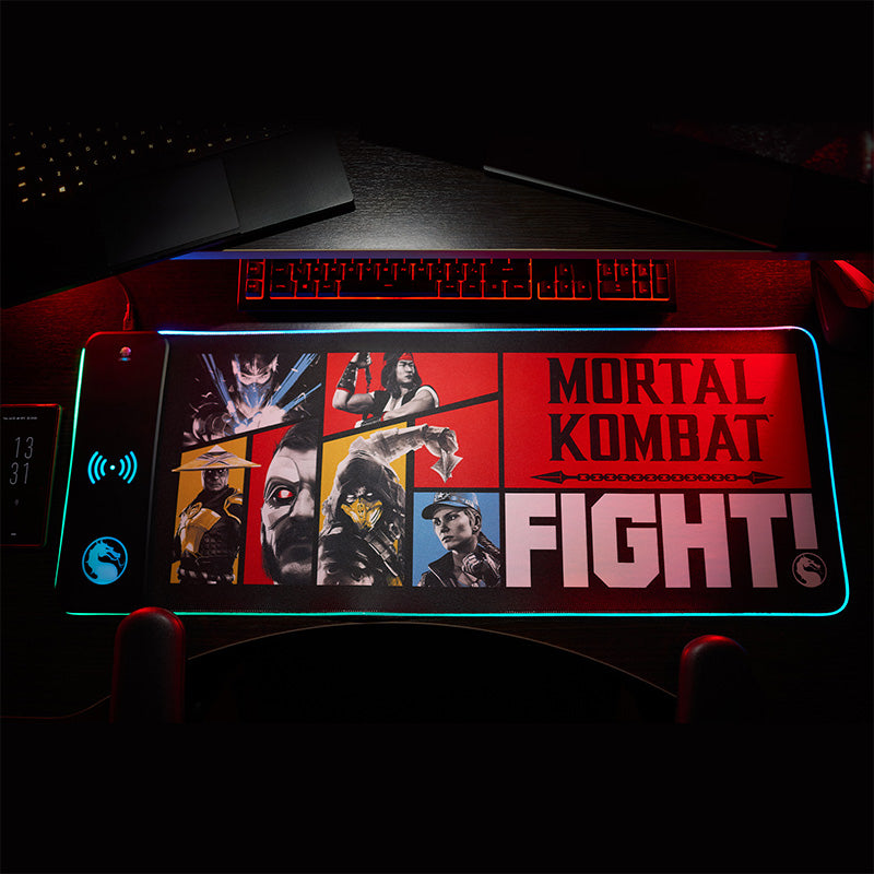 Numskull - Mortal Kombat - Tapis de souris de jeu XXL et chargeur sans fil - flash vidéo