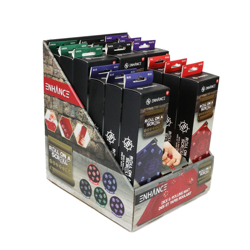ENHANCE - Display de tapis pour jeu de dés "Roll on a Scroll" et ensemble de 7 dés en acrylique vert (15x display)