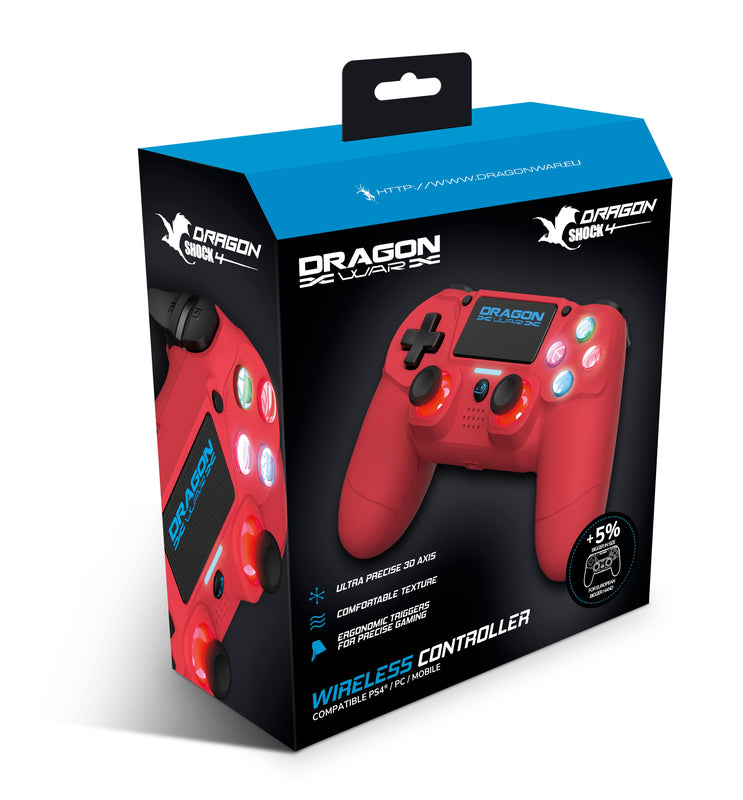 Dragonwar - Manette sans fil Dragon Shock 4 Rouge pour PS4, PC et Mobile
