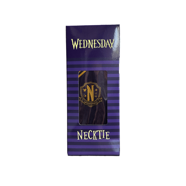 Netflix - Mercredi - Cravate - Nevermore logo violet - flash vidéo
