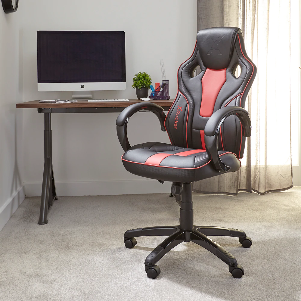 X Rocker - Maverick Height Adjustable Black & Red Office Gaming Chair with Natural Lumbar support