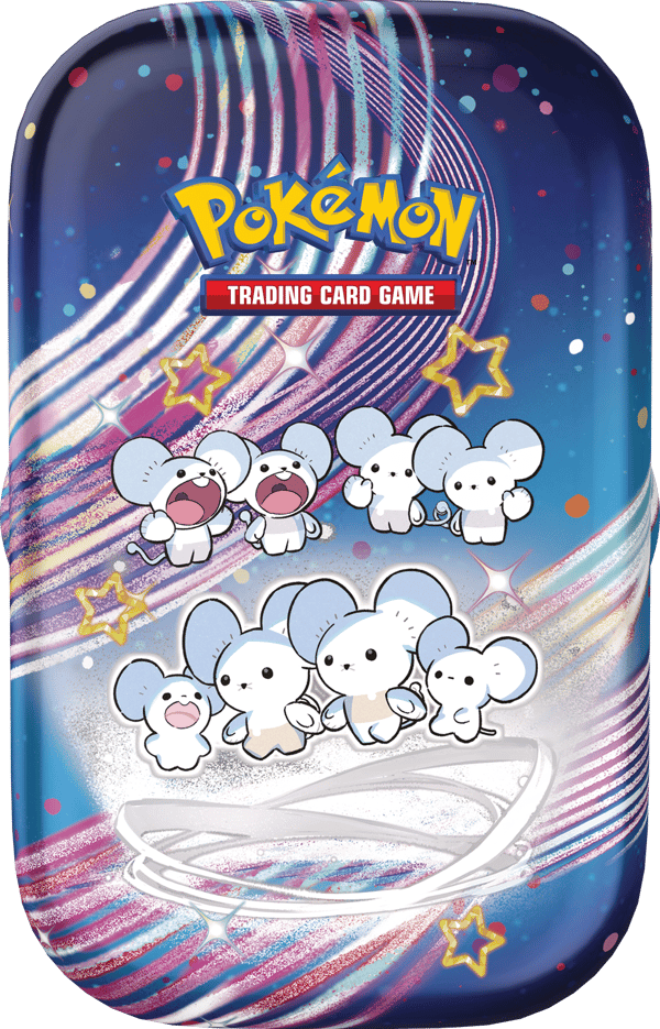 Pokémon TCG - Scarlet & Violet - Paldean Fates Mini Tin (Maushold / Smoliv / Tinkatink / Finizen / Flamigo - 1x random mini tin) - flash vidéo