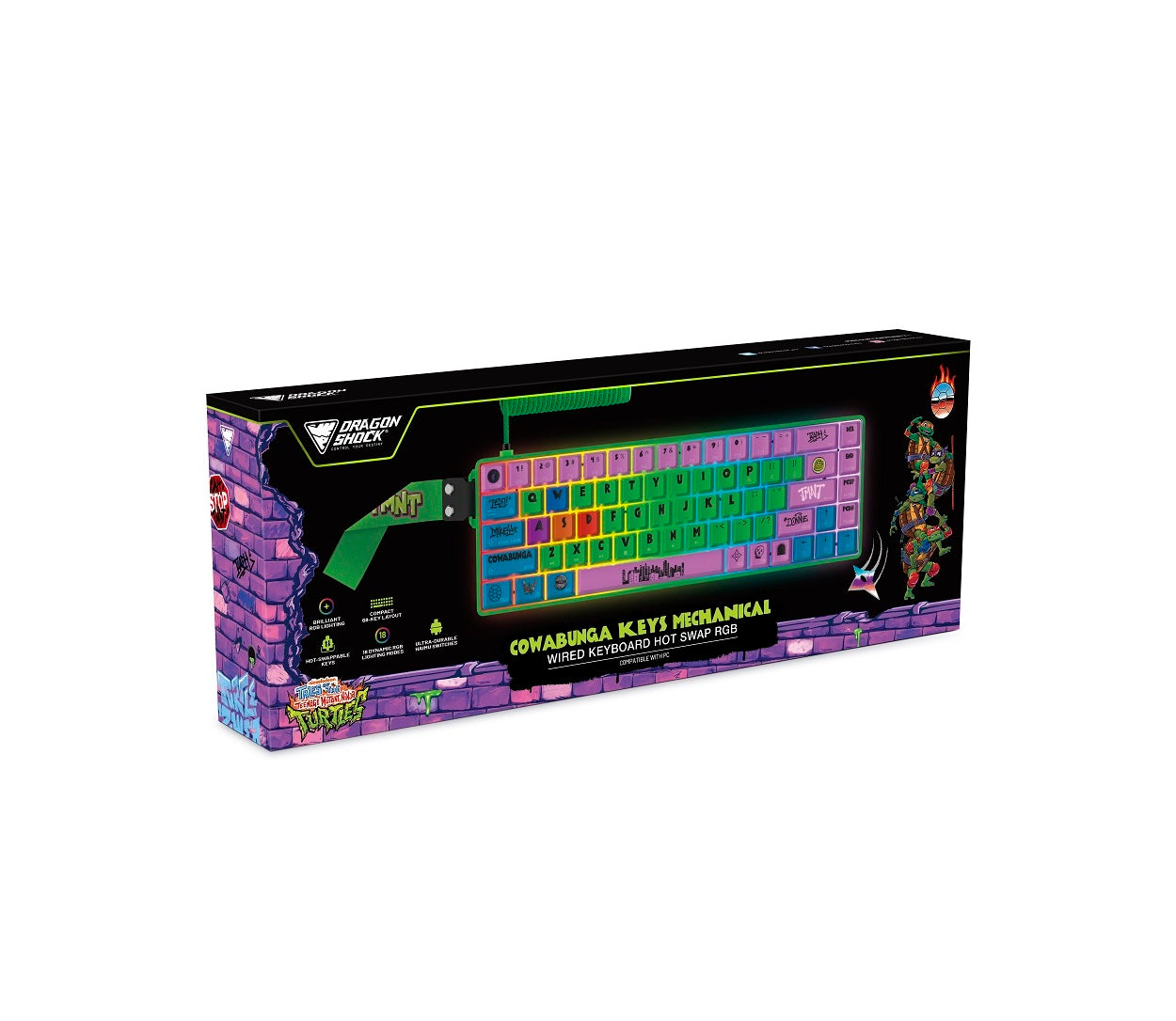 DragonShock - Clavier de jeu mécanique filaire RGB TMNT Cowabunga - Qwerty EN