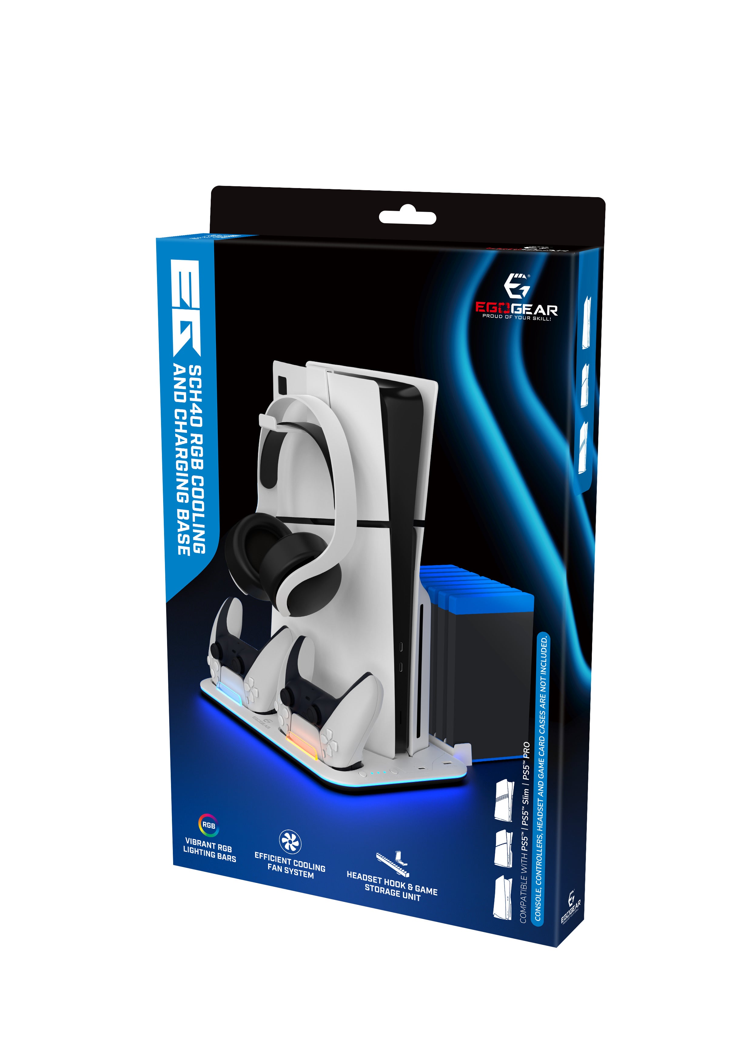 EgoGear - SCH40 - Base RGB de refroidissement et de charge pour PS5, PS5 Slim et PS5 Pro