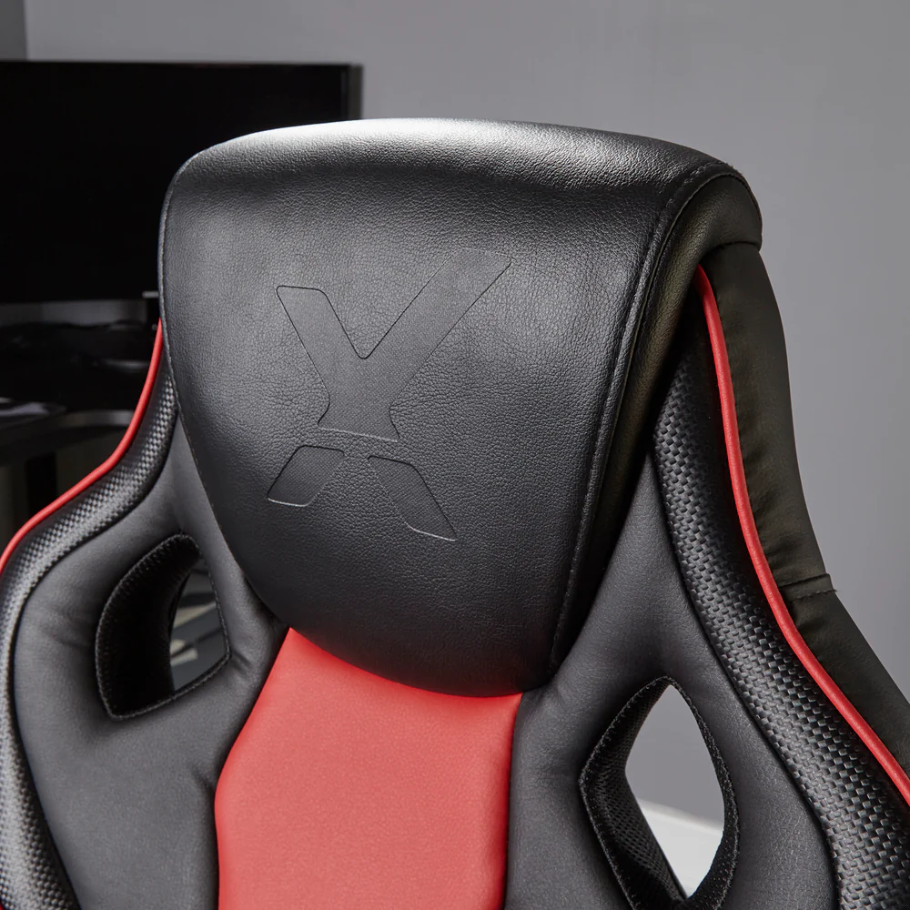 X Rocker - Maverick Height Adjustable Black & Red Office Gaming Chair with Natural Lumbar support