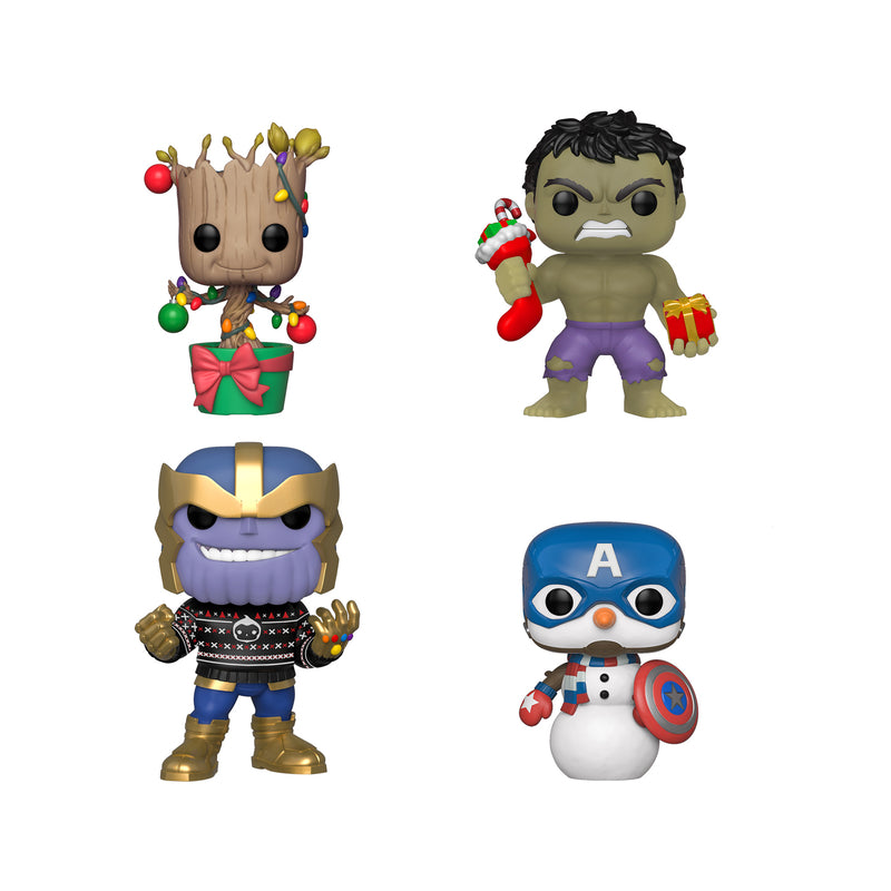 Funko Pop! 4-Pack: Marvel: Happy Holidays - Hulk / Groot / Cap Snowman / Thanos (Special Edition)