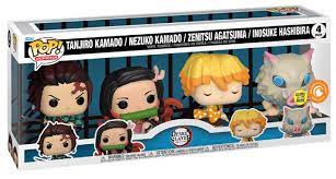 Funko Pop! Animation: Demon Slayer - Kimetsu No Yaiba - Tanjiro Kamado / Nezuko Kamado / Zenitsu Agatsuma / Inosuke Hashibira (Glows in the Dark) (Special Edition) - 4-Pack - flash vidéo