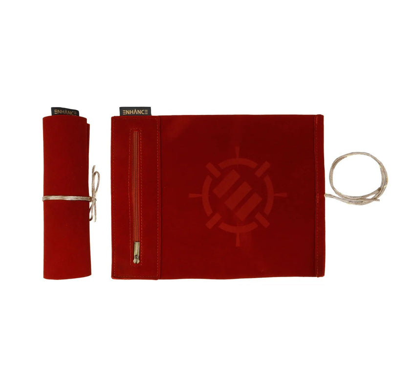 ENHANCE - Tapis pour jeu de dés "Roll on a Scroll" et ensemble de 7 dés en acrylique rouge