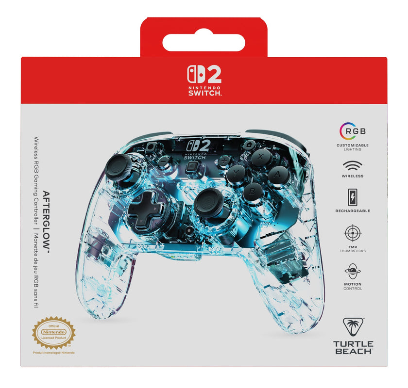Turtle Beach - Manette de jeu RGB sans fil Afterglow transparente pour Nintendo Switch 2, Switch, Switch Lite et Switch modèle OLED