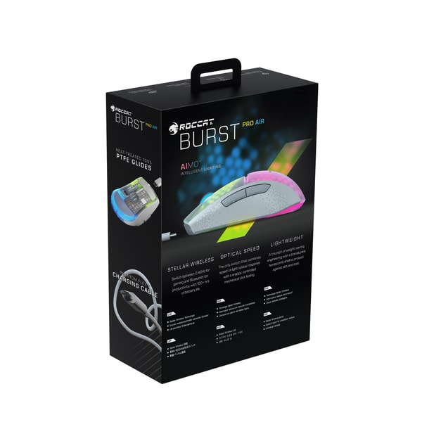 Roccat - Souris de jeu optique RGB sans-fil et légère Burst Pro Air Blanche - flash vidéo