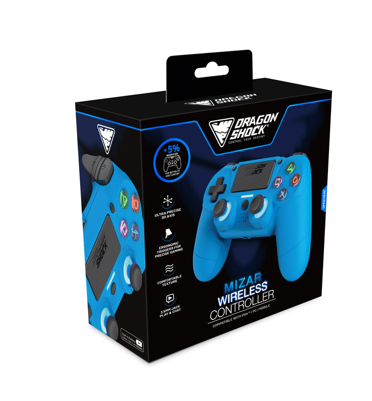 DragonShock - Manette sans fil Bluetooth MIZAR Bleue pour PS4, PC et Mobile