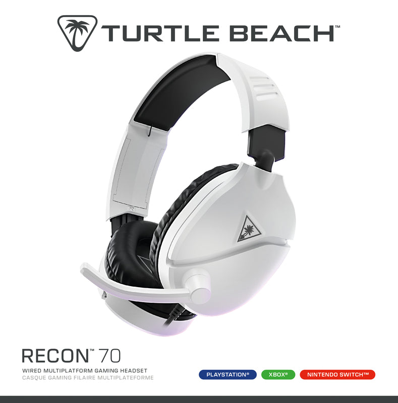 Turtle Beach - Casque de jeu filaire Recon 70 Blanc pour PlayStation, Xbox et Nintendo Switch