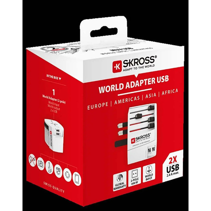 Skross - Adaptateur de voyage MUV PRO 2 pôles + 1 USB charge rapide + 1 Type-C 2500 mA Blanc