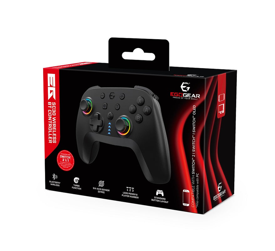 EgoGear - Manette sans fil Bluetooth SC30 Noire pour Switch 2, Switch, Switch OLED, PS3 et PC