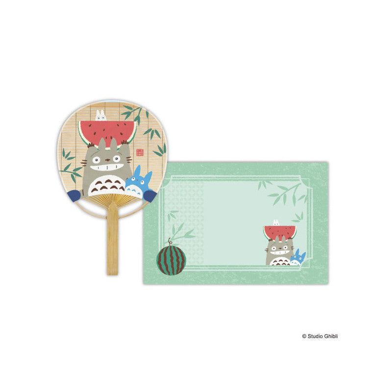 ÉVENTAIL BAMBOU & ENVELOPPE TOTORO AVEC PASTÈQUE - MON VOISIN TOTORO
