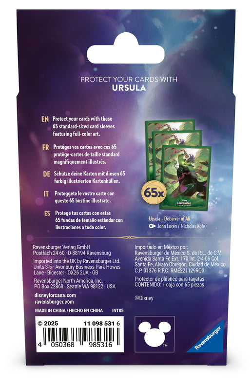 Disney Lorcana JCC : L'île d’Archazia - Pack de 65 Protèges-cartes Ursula