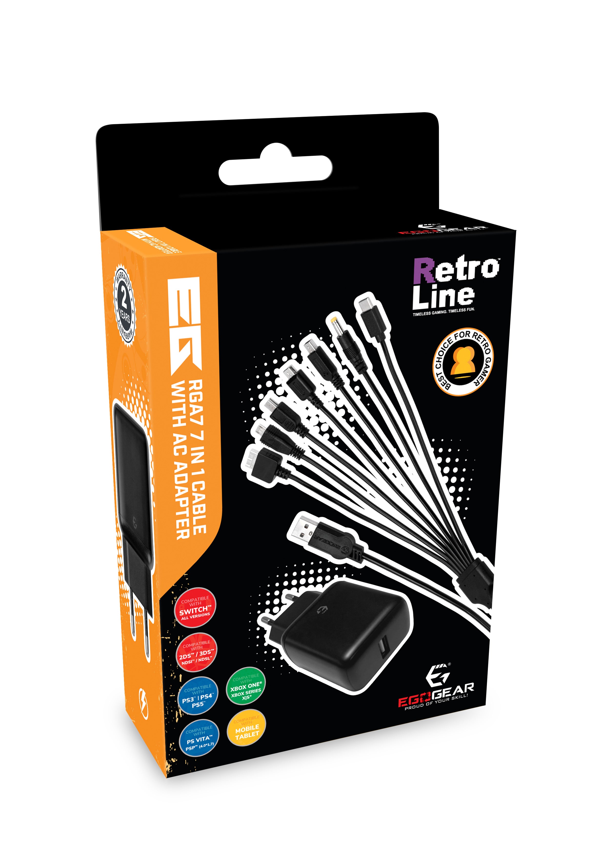 EgoGear - Câble 7 en 1 RGA7 avec adaptateur secteur (UE) Noir