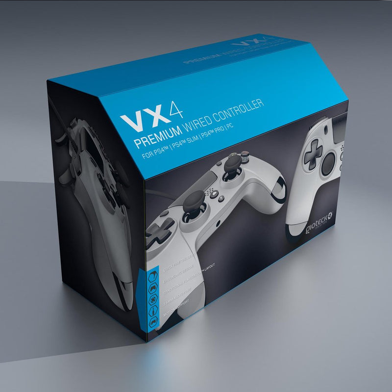 Gioteck - Manette filaire premium avec port mini-jack VX4 Gris Titane pour PS4 et PC