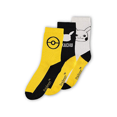 Pokémon - Pack de 3 paires de chaussettes pour homme Pikachu (Taille 43-46) - flash vidéo