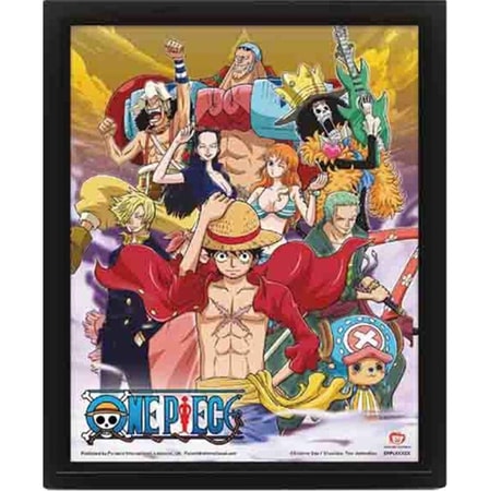 One Piece - "Equipage Chapeau de Paille" Cadre 3D Lenticulaire 26x20cm