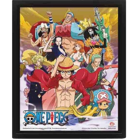 One Piece - "Equipage Chapeau de Paille" Cadre 3D Lenticulaire 26x20cm - flash vidéo