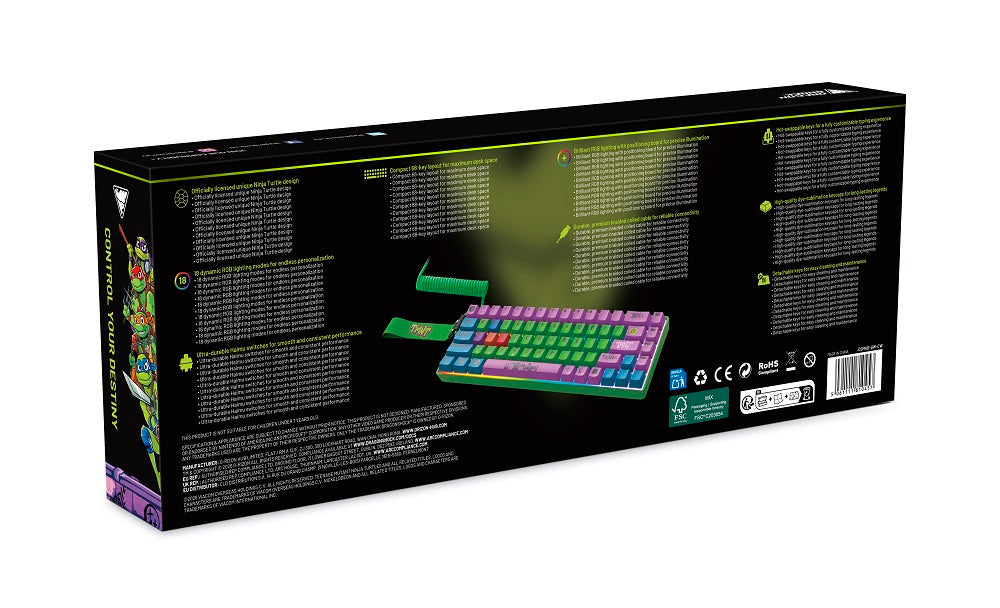 DragonShock - Clavier de jeu mécanique filaire RGB TMNT Cowabunga - Qwerty EN