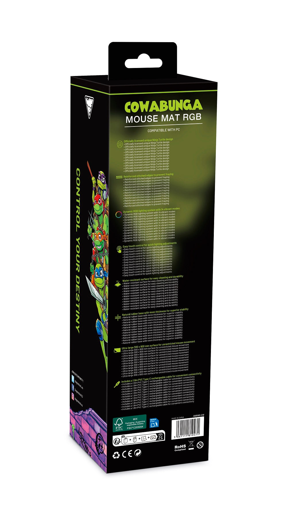 DragonShock - Tapis de souris de jeu TMNT Cowabunga RGB