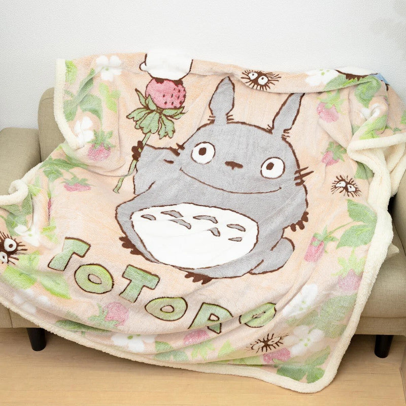 GRANDE COUVERTURE FLUFFY TOTORO FRAISE 200X140CM - MON VOISIN TOTORO