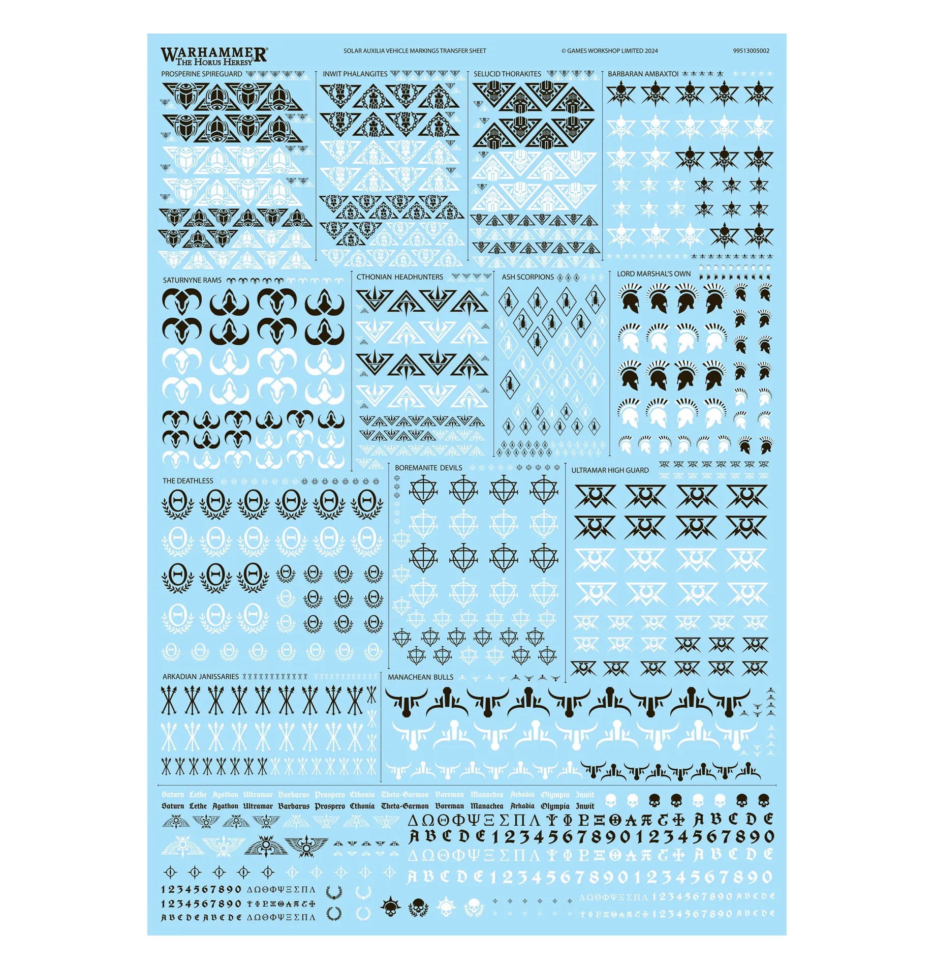 Warhammer: The Horus Heresy – Planche de Décalcos de Véhicule des Solar Auxilia