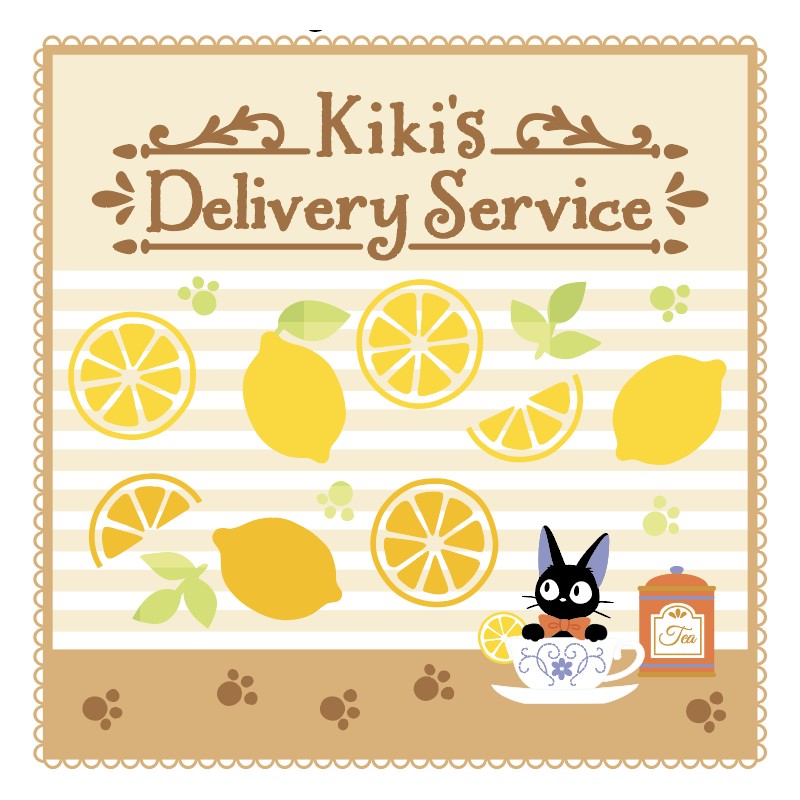 Ghibli - Kiki la petite sorcière - Essuie-mains brodé L'heure du thé aux agrumes 23x23cm