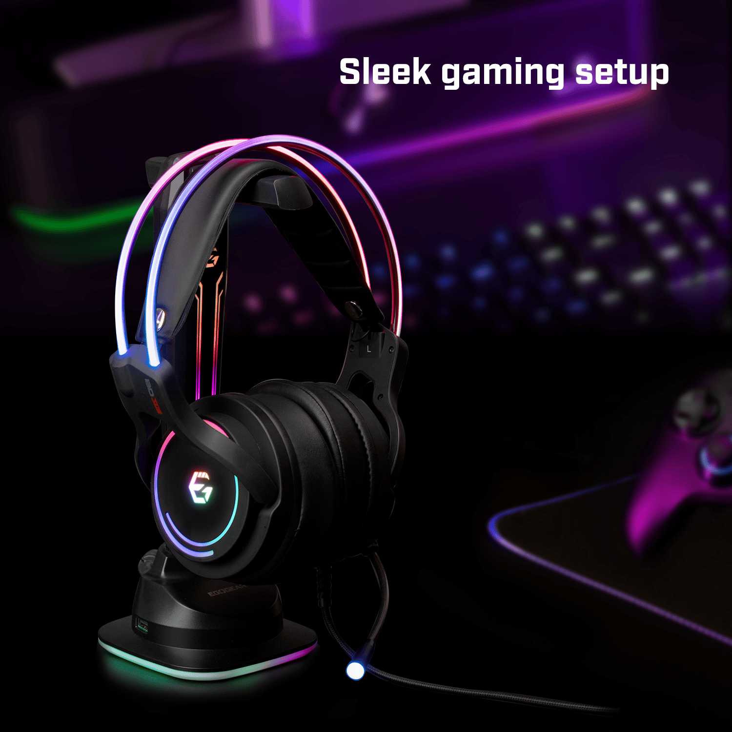 EgoGear - SAC1 - Hub USB universel et support pour casque de jeu RGB - flash vidéo