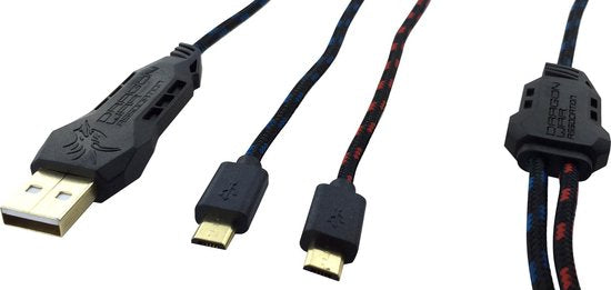 Dragonwar Dual Turbo Charging Cable - Charge 2 appareils, Micro USD, USB Plaqué OR, 4m pour PC, manettes, smartphones, tablettes et autres - flash vidéo