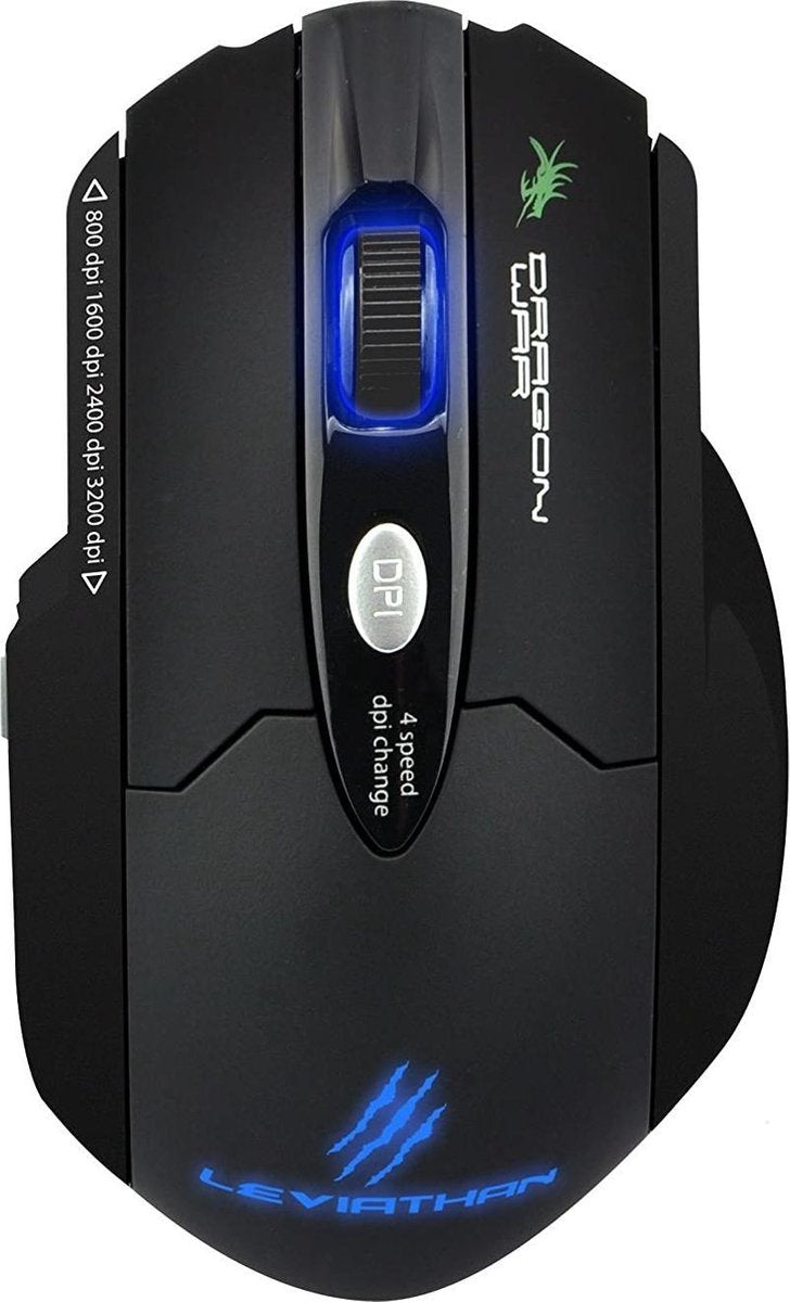 Dragonwar Leviathan 3200DPI Souris de Gaming LED bleu avec 8 boutons - Noir - flash vidéo