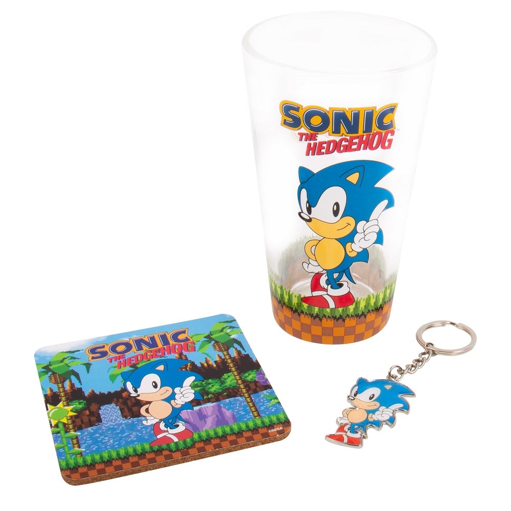 Sonic the Hedgehog - Coffret cadeau verre, dessous de verre et porte-clés - flash vidéo