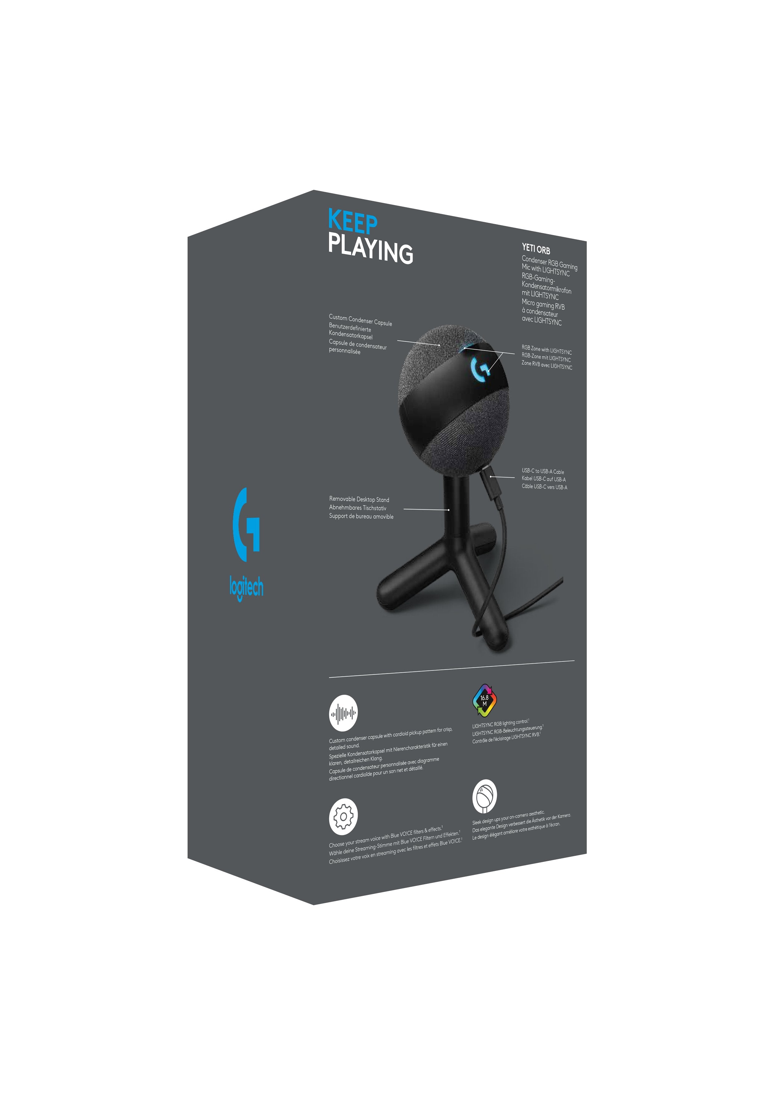 Logitech - Micro gaming RVB à condensateur Yeti Orb avec LIGHTSYNC - flash vidéo