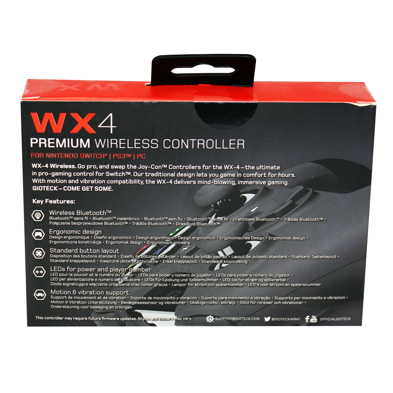 Gioteck - Manette sans fil premium WX4 Noir pour Nintendo Switch, PS3 et PC - flash vidéo