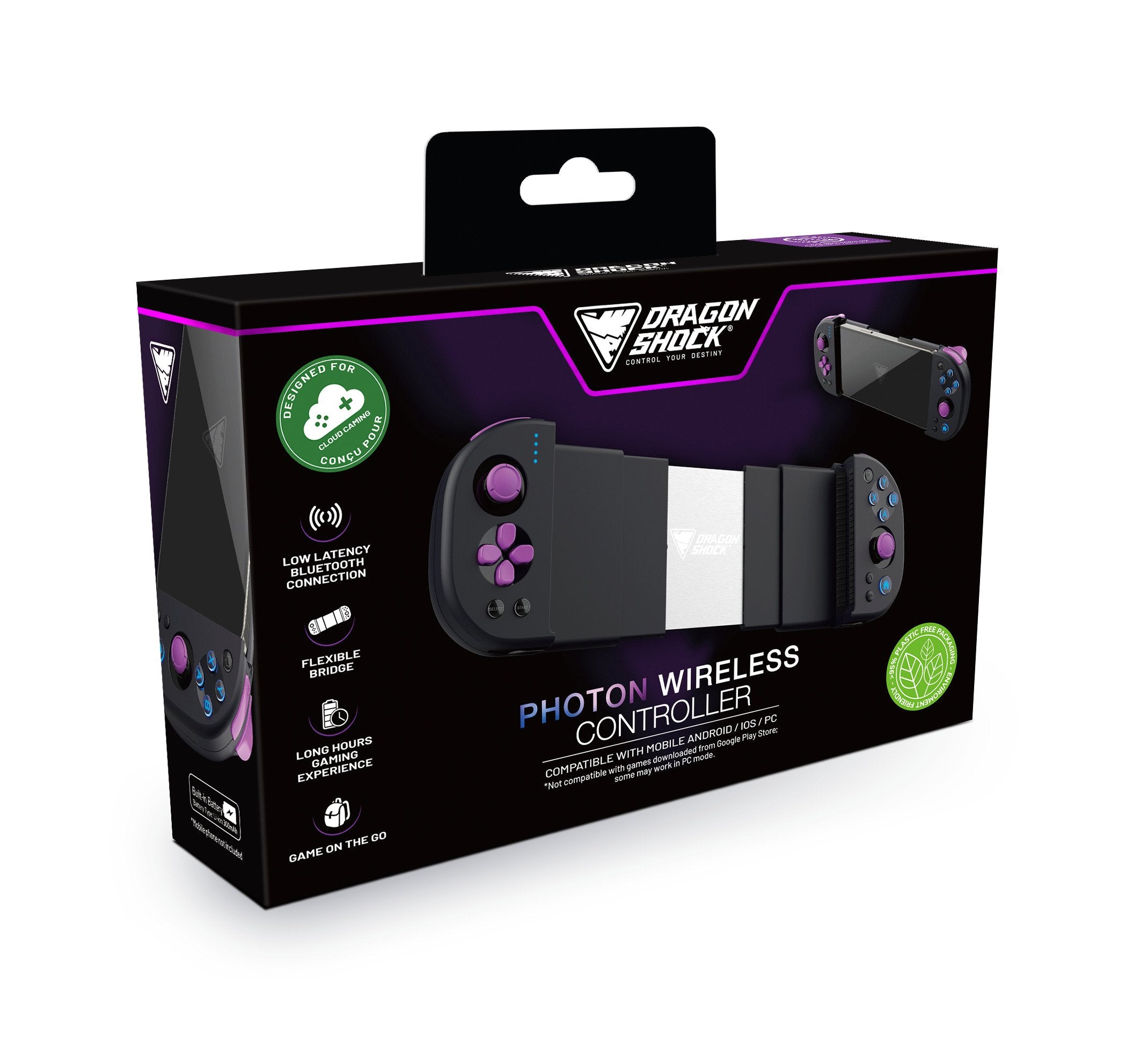 DragonShock - Manette sans fil Bluetooth PHOTON Noir pour Mobile - flash vidéo