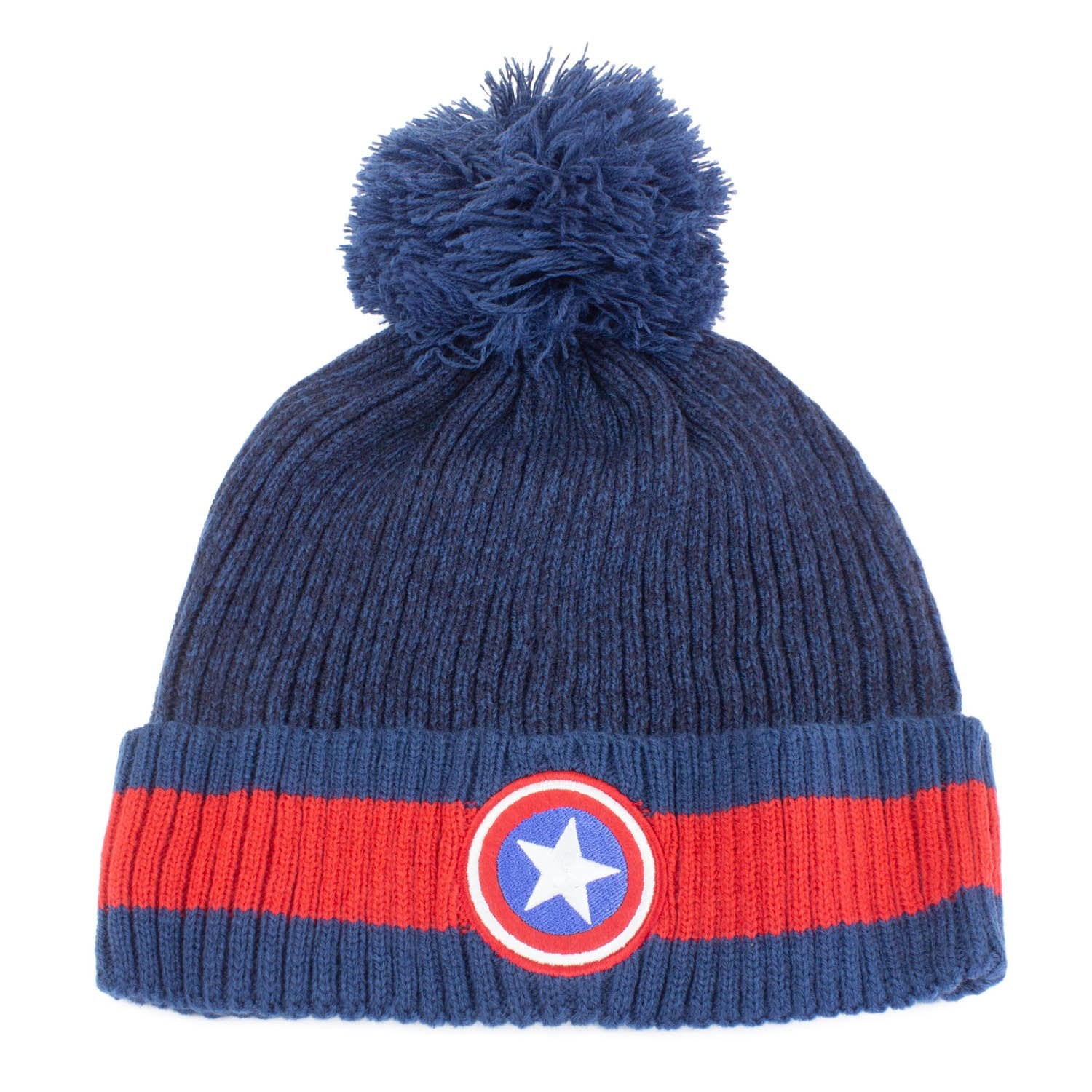 Marvel - Bonnet à pompon Bleu et Rouge Logo de Captain America - flash vidéo