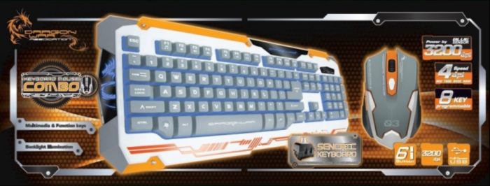 Dragonwar Sencaic Combo LED Gaming Mouse 3200 DPI / 6 boutons + rétro-éclairage Semi mécanique Gaming Keyboard White Qwerty avec 8 touches programmables et numpad - flash vidéo