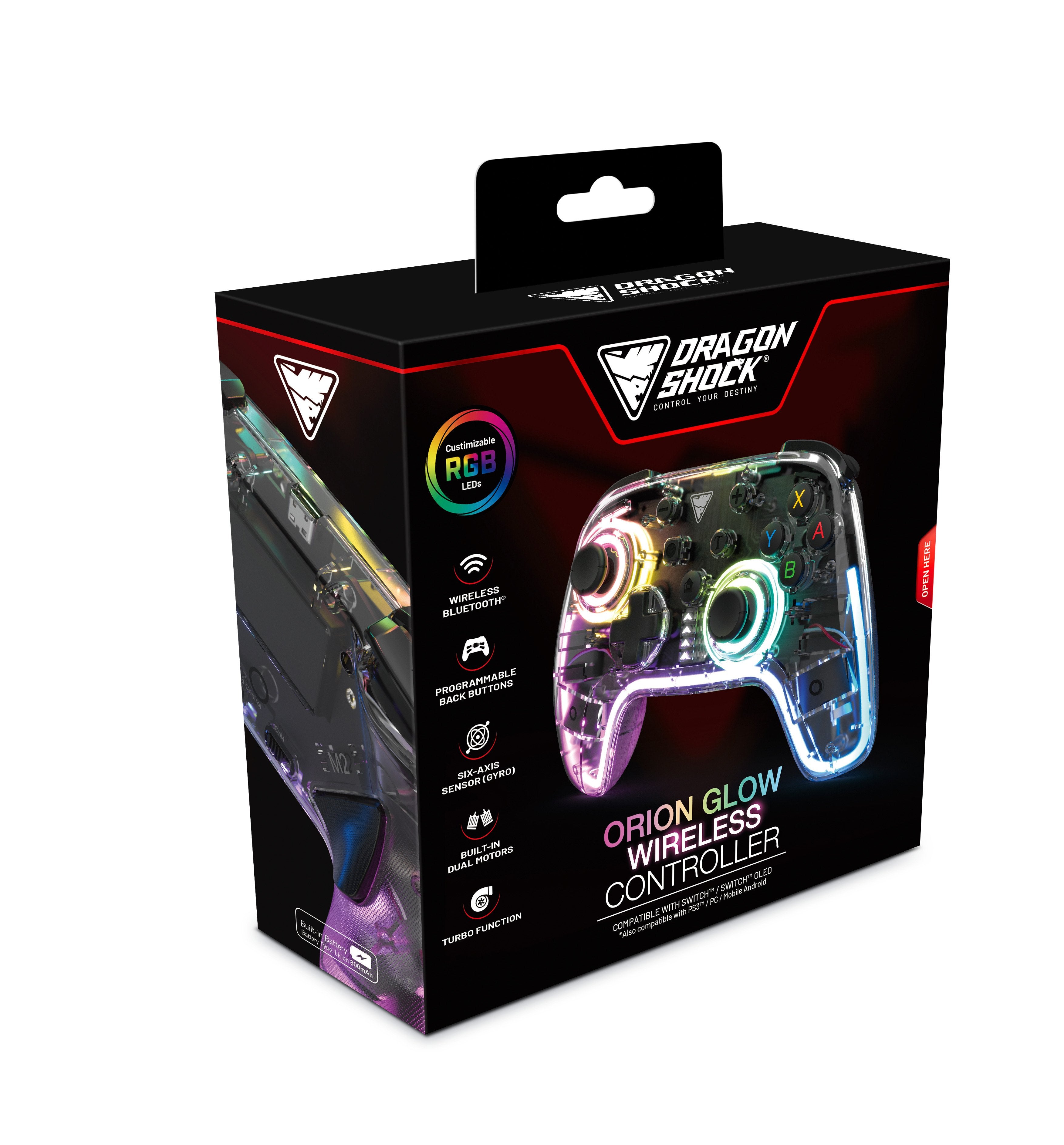 DragonShock - ORION GLOW - Manette sans fil RGB pour Nintendo Switch et Switch OLED - flash vidéo