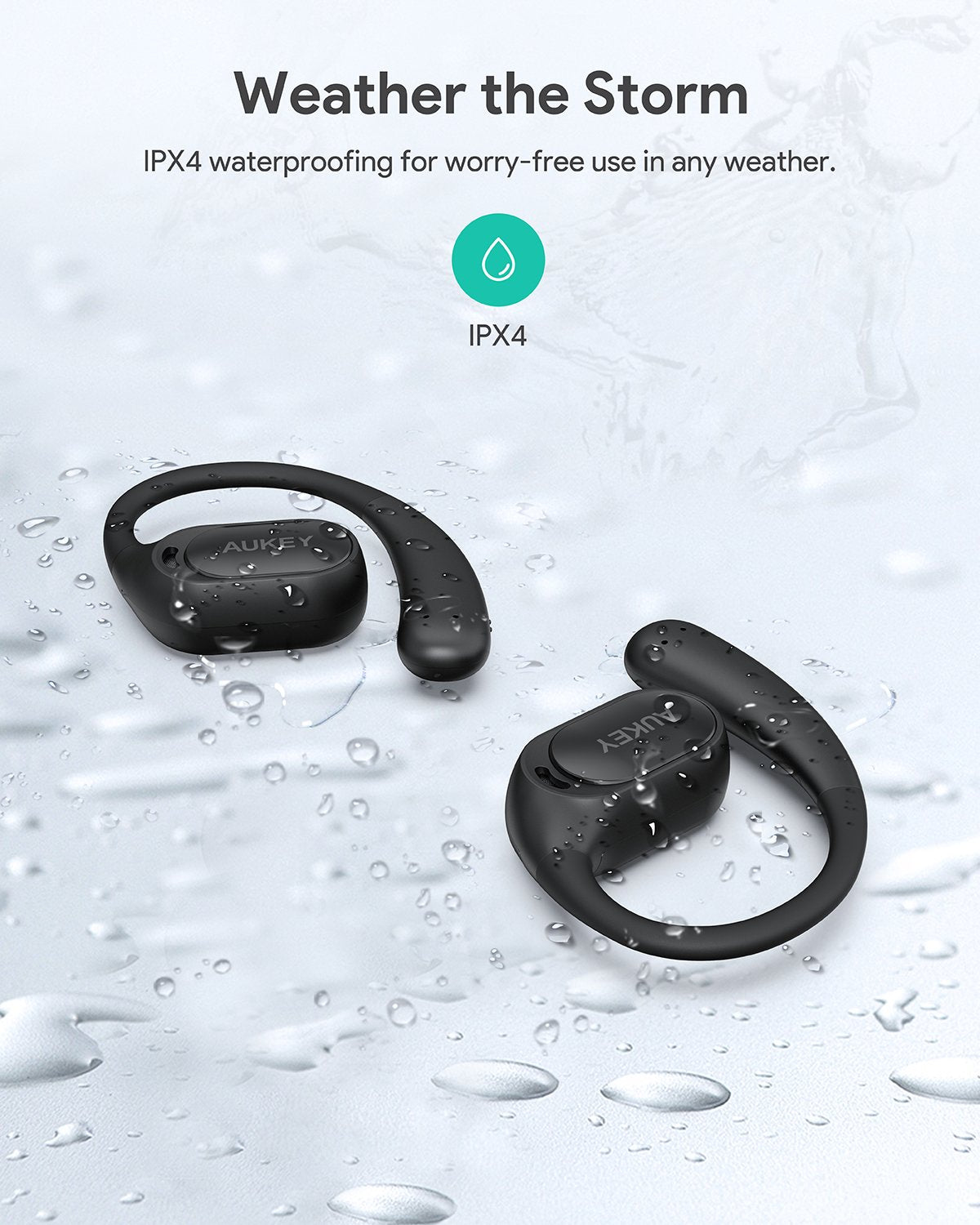 Aukey - Écouteurs sans fil connectés Sports Fit Open-Ear Noir - flash vidéo
