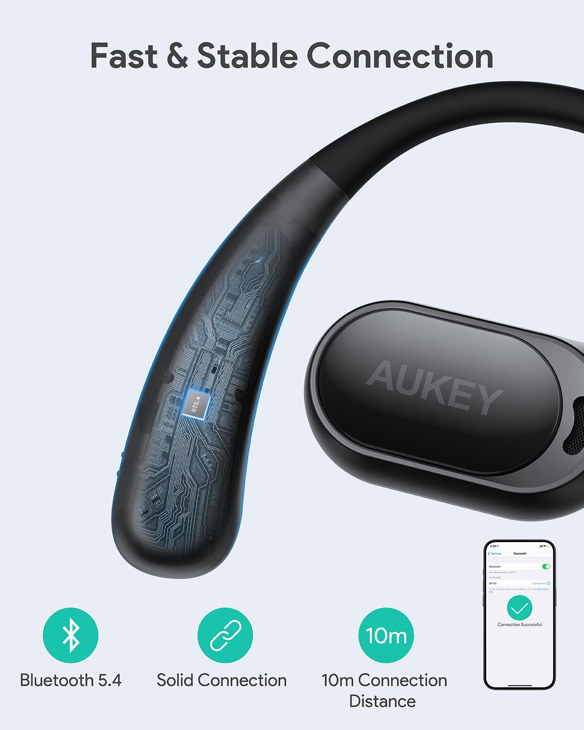 Aukey - Écouteurs sans fil connectés Sports Fit Open-Ear Noir - flash vidéo