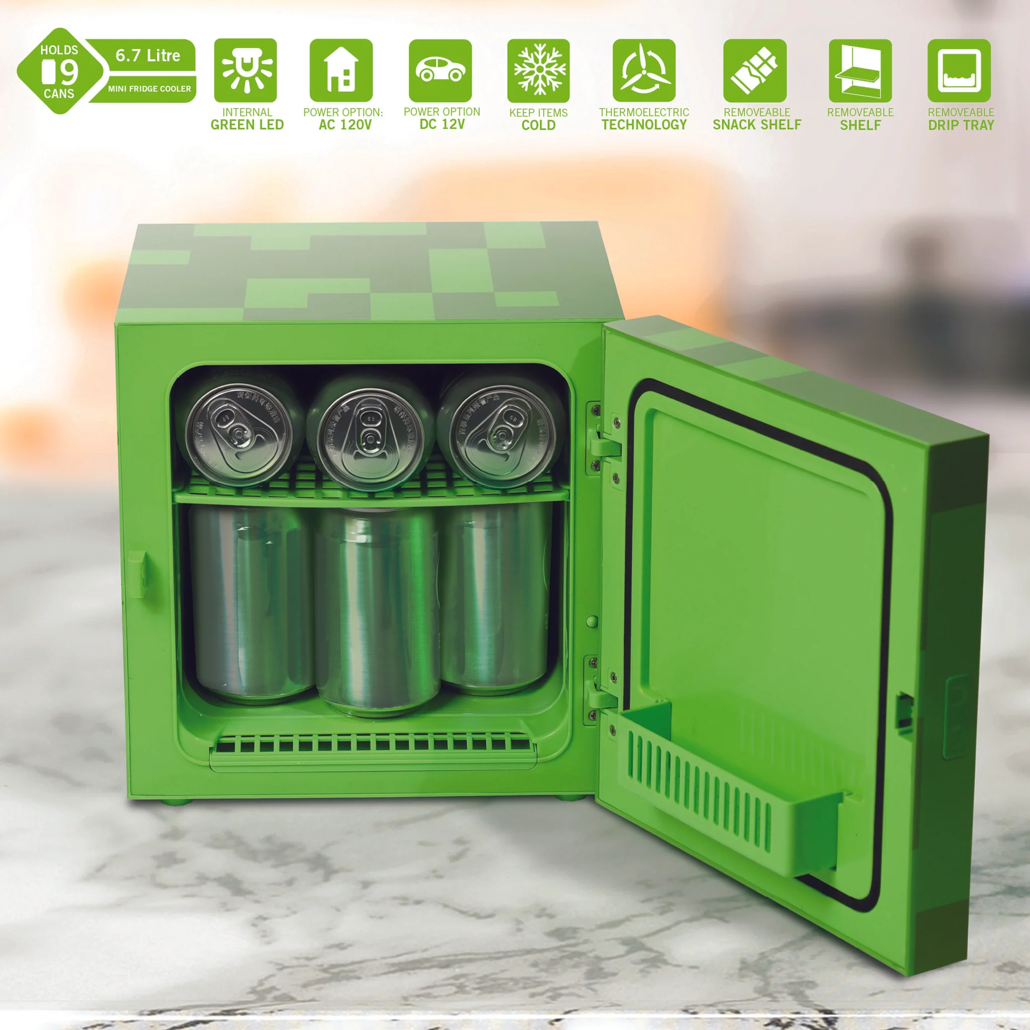 UKON!C - Minecraft - Mini réfrigérateur 6.7L (9 Cannettes) Bloc Creeper - flash vidéo