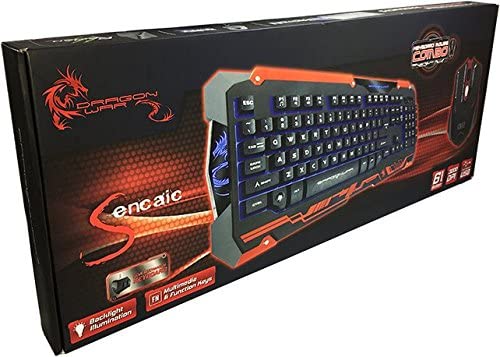 Dragonwar Sencaic Combo LED Gaming Mouse 3200 DPI / 6 boutons + rétro-éclairage Clavier de jeu semi-mécanique noir Qwerty avec 8 touches programmables et numpad - flash vidéo