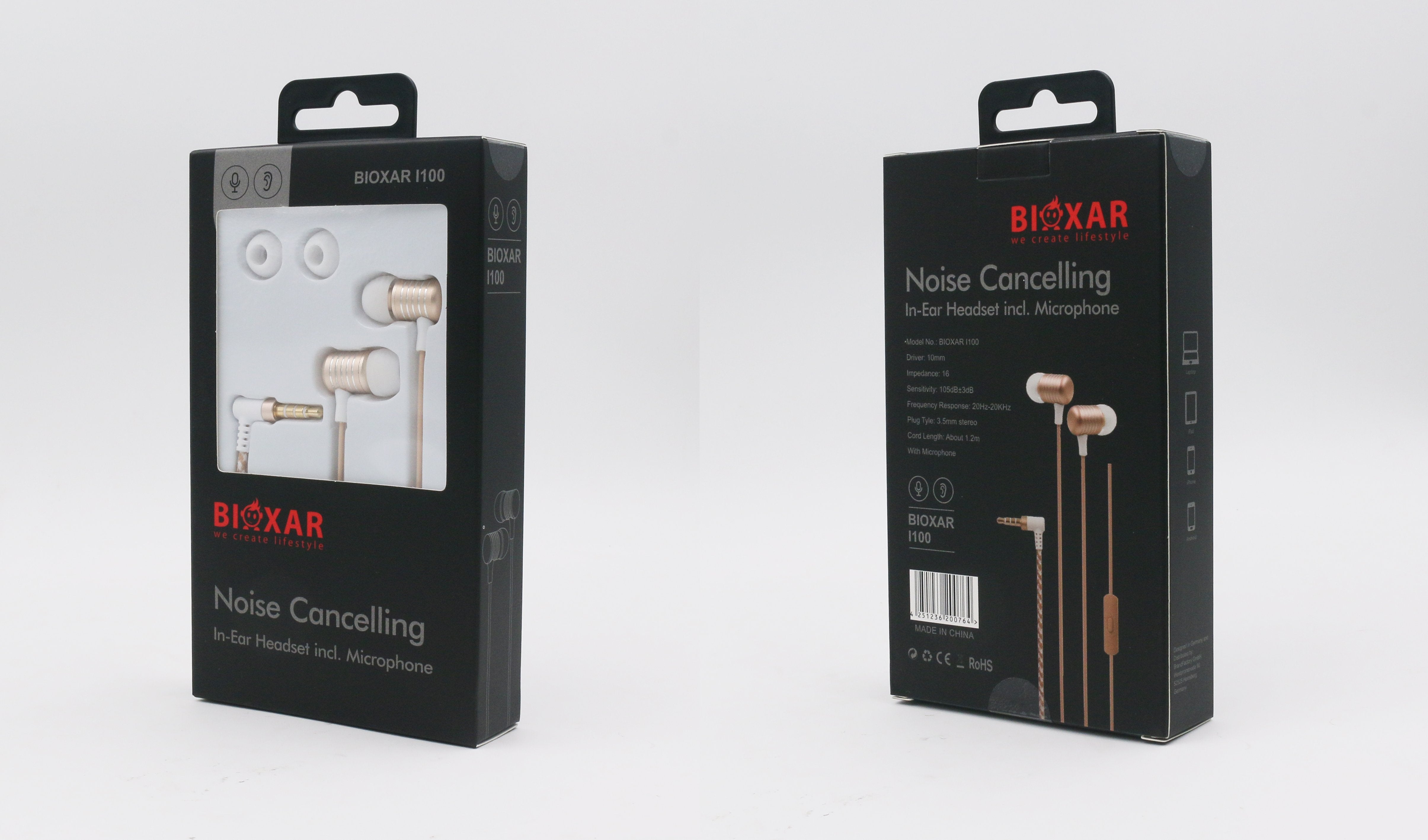 Bioxar - L100 - Écouteurs intra-auriculaires stéréo Or pour mobile - flash vidéo